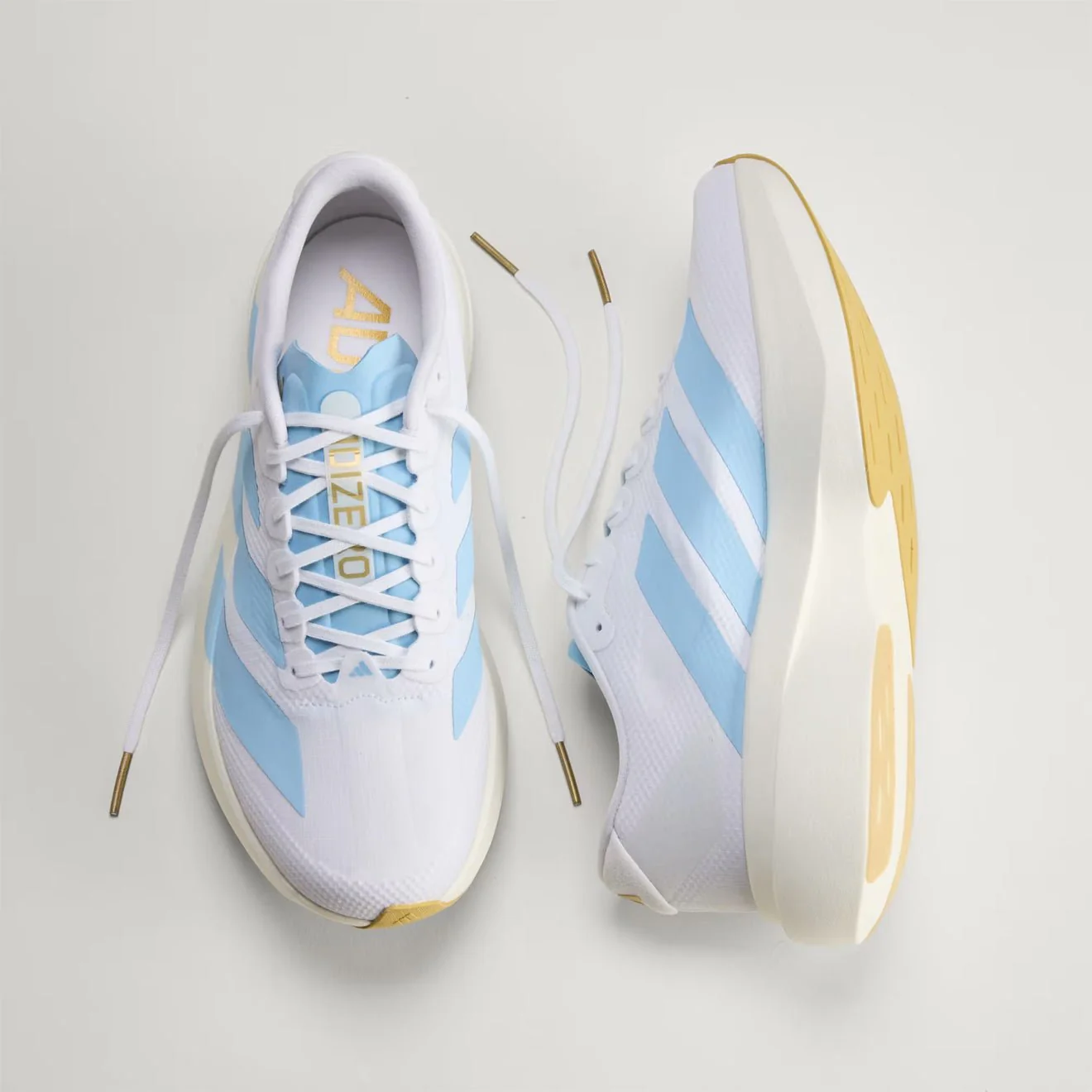 Adidas Adizero Evo SL Woven Trainer Cloud White / Clear Blue / Matte Gold - Image 3