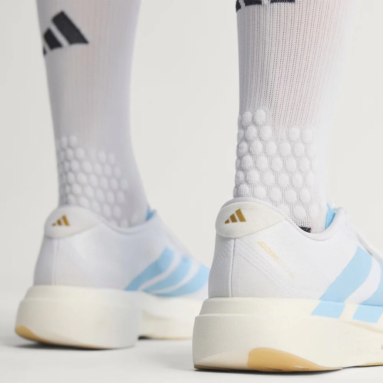 Adidas Adizero Evo SL Woven Trainer Cloud White / Clear Blue / Matte Gold - Image 8
