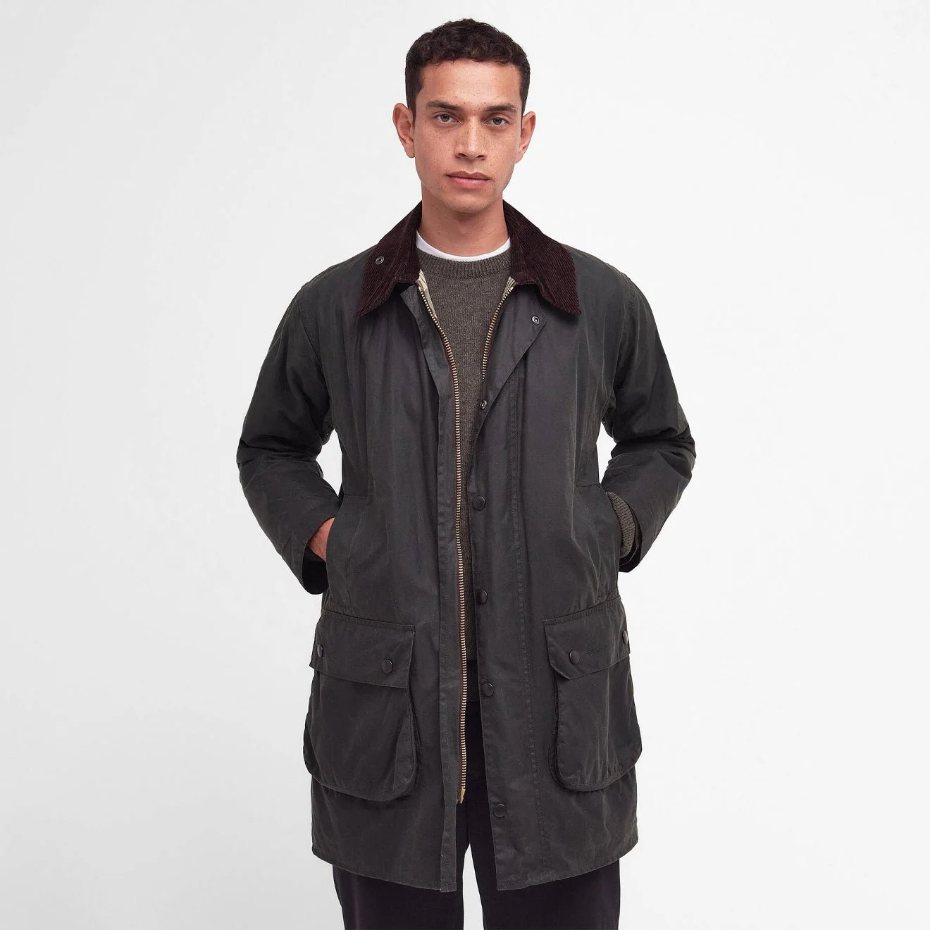 Barbour Border Waxed Jacket Sage - Image 2