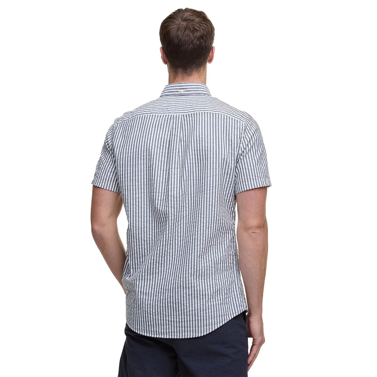 Barbour Cresswell Seersucker Summer Fit Shirt Navy - Image 3