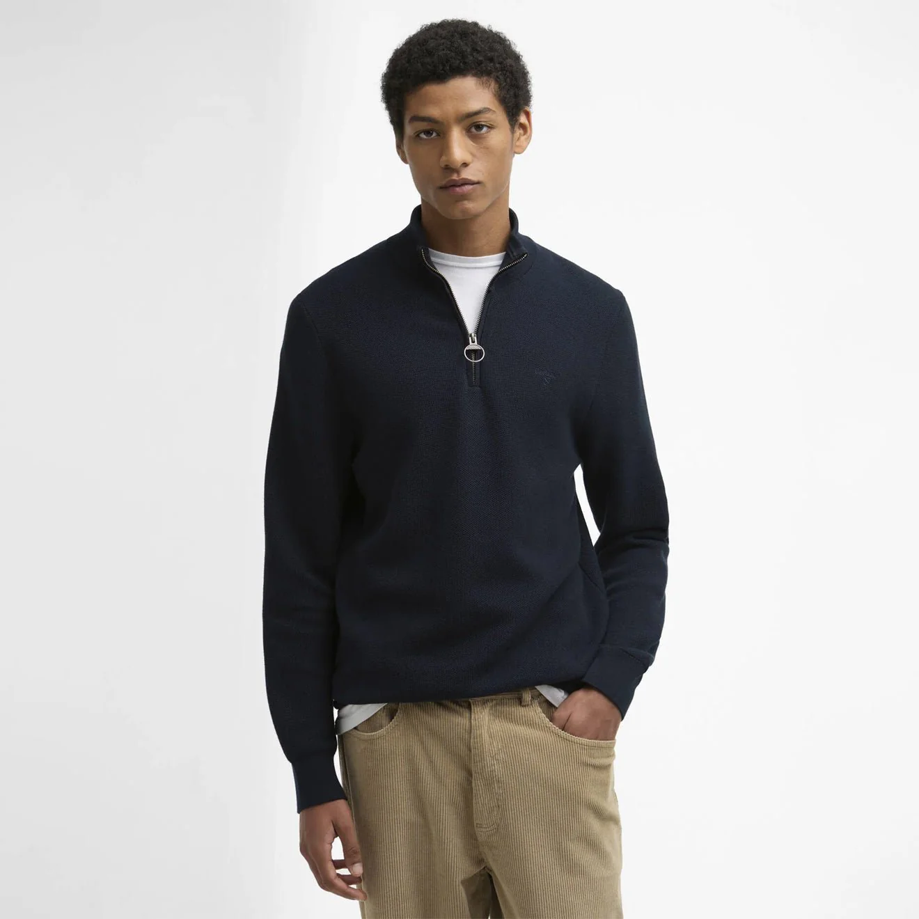 Barbour Essential Honeycomb Quarter-Zip Jumper Navy - Image 2