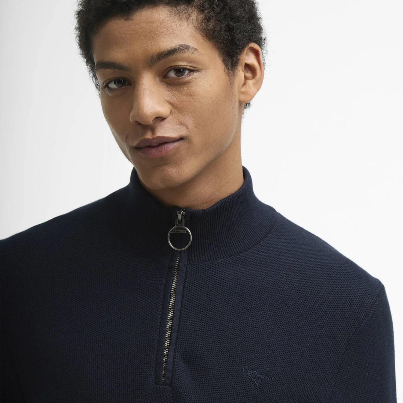 Barbour Essential Honeycomb Quarter-Zip Jumper Navy - Image 4