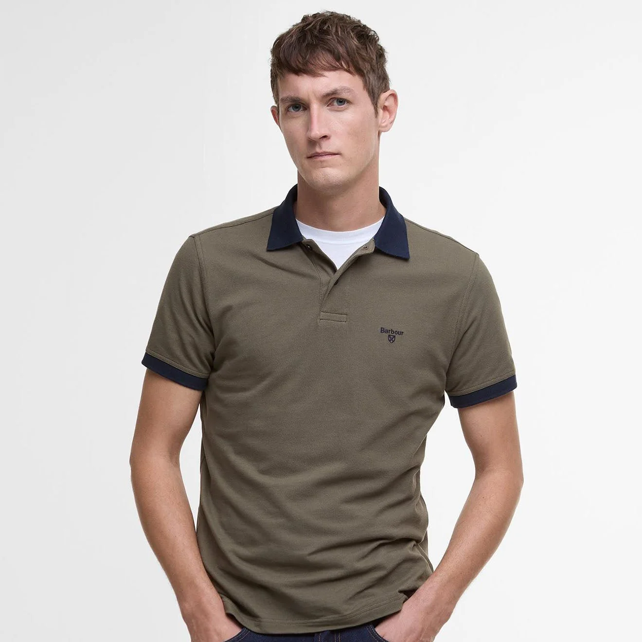 Barbour Lynmouth Tipped Tailored Fit Polo Shirt Uniform Green - Image 2