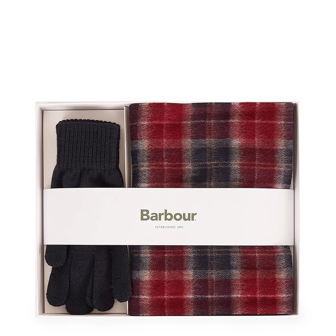 Barbour Tartan Scarf / Gloves Gift Set Cranberry - Image 2
