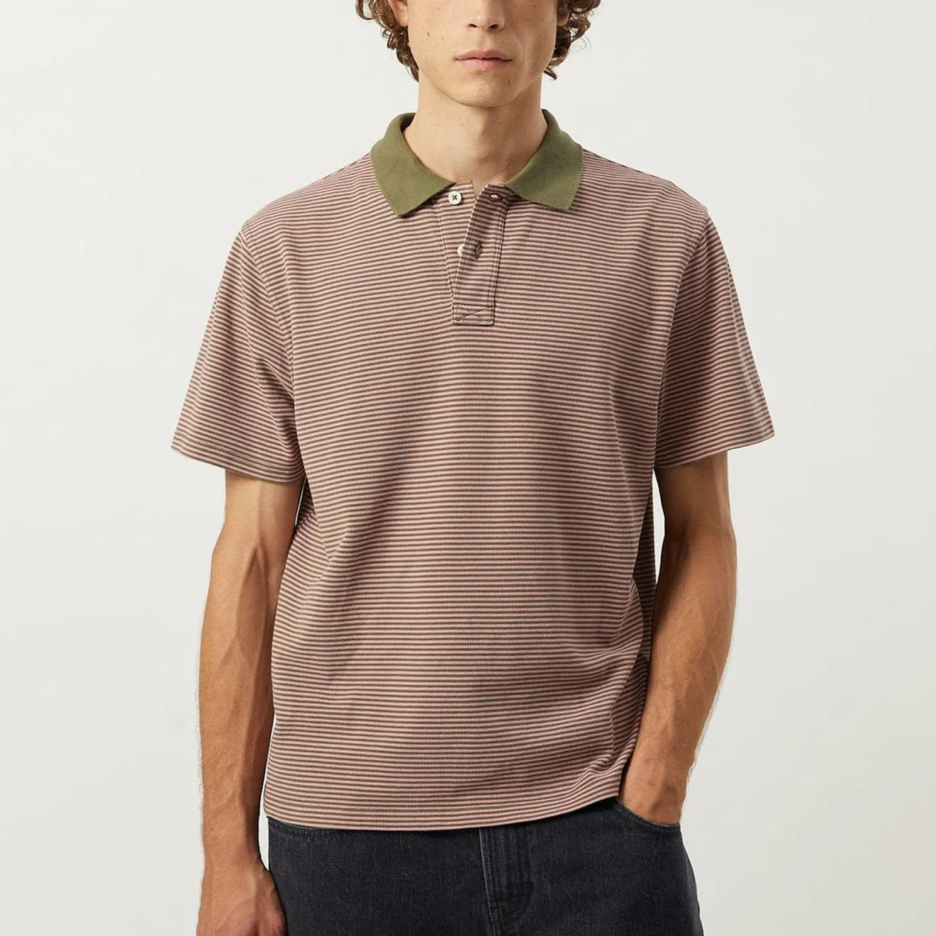 Corridor Stripe Pique Polo S/S Shirt Pink - Image 3
