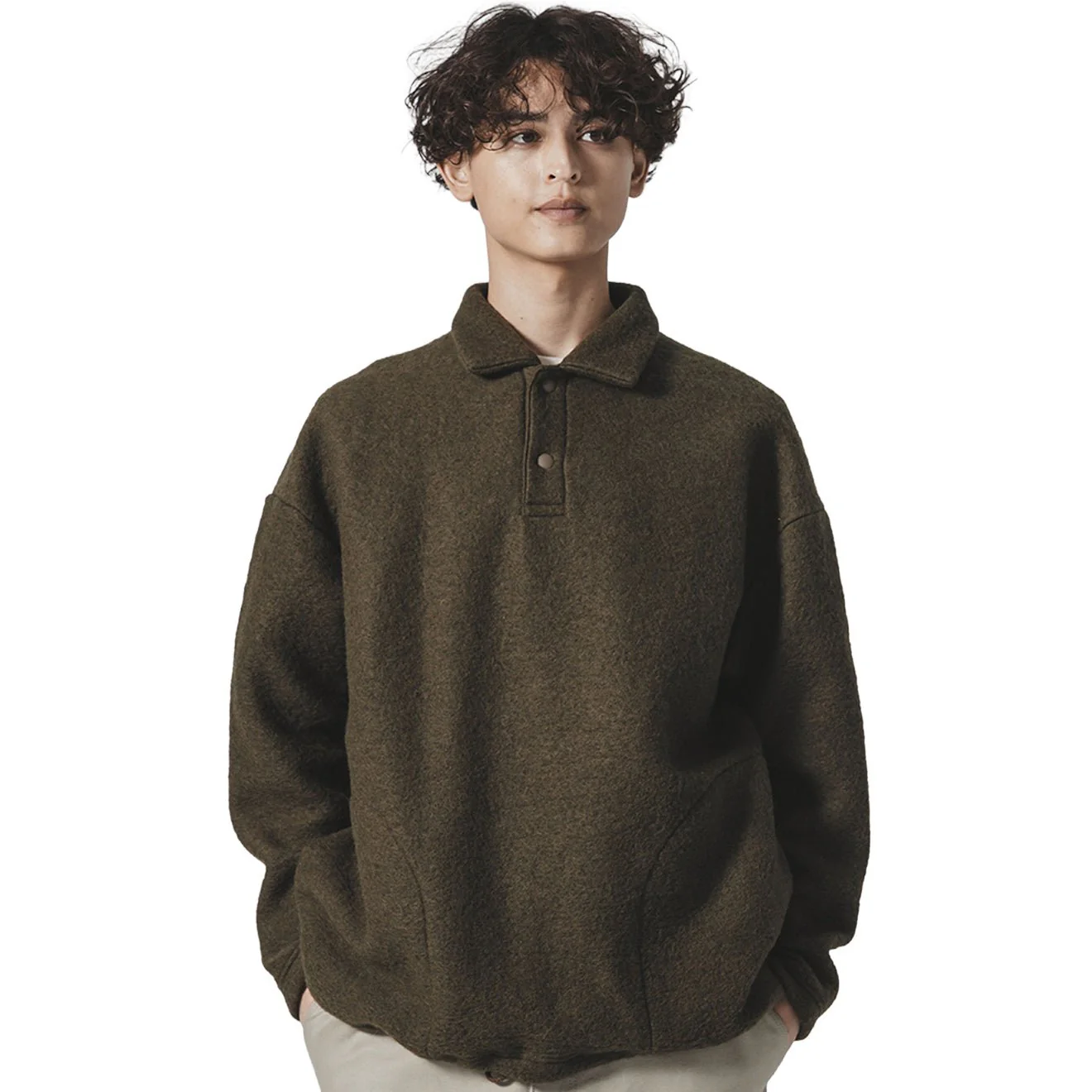 Jackman Wool HIMO Polo Knit Olive - Image 2