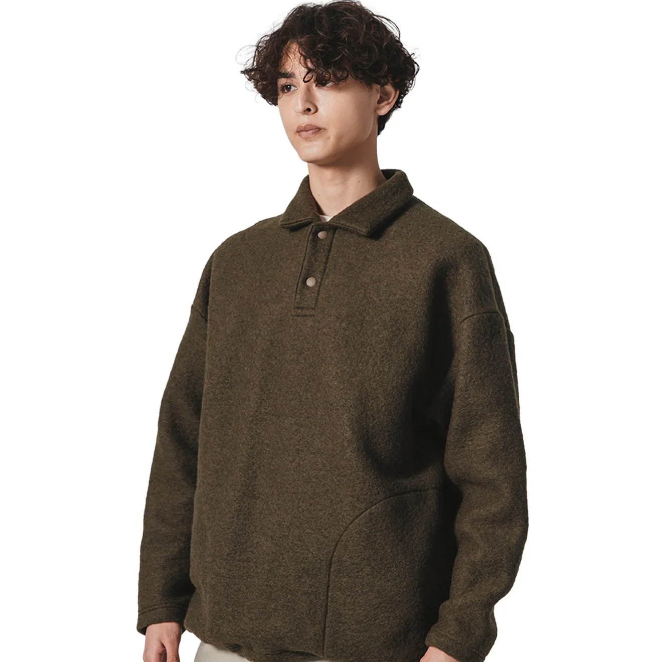 Jackman Wool HIMO Polo Knit Olive - Image 3