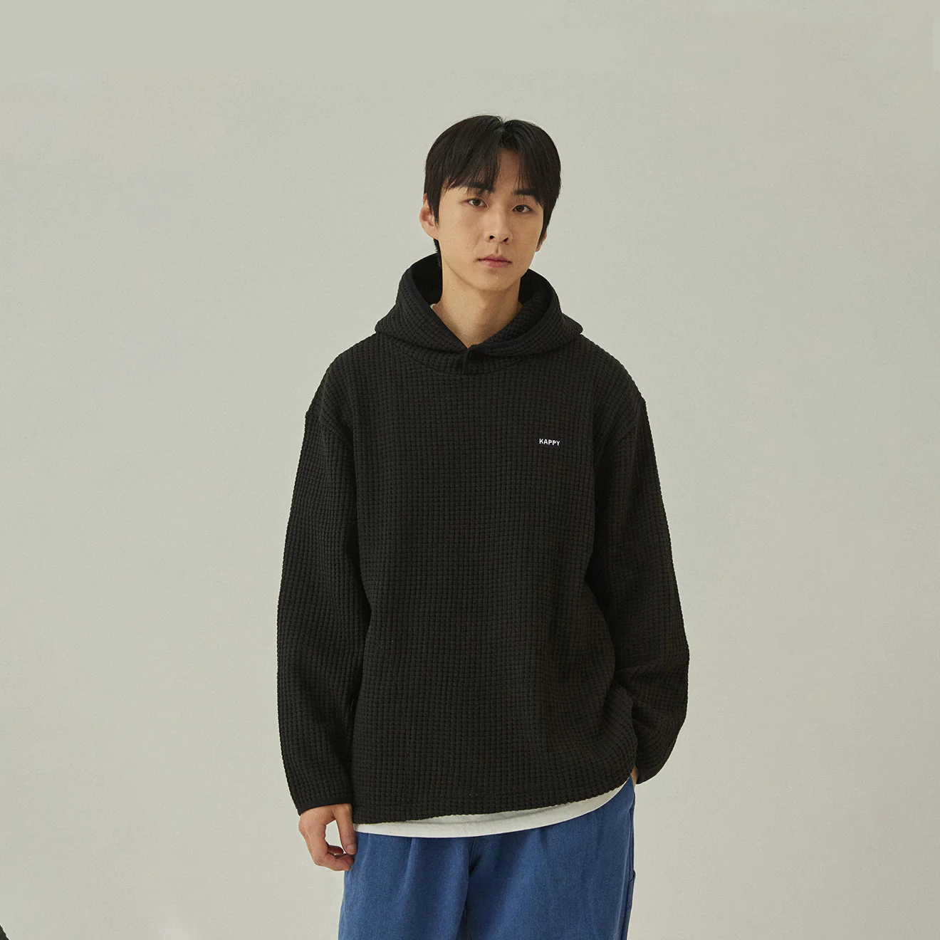 Kappy Waffle Button Hoodie Black - Image 5