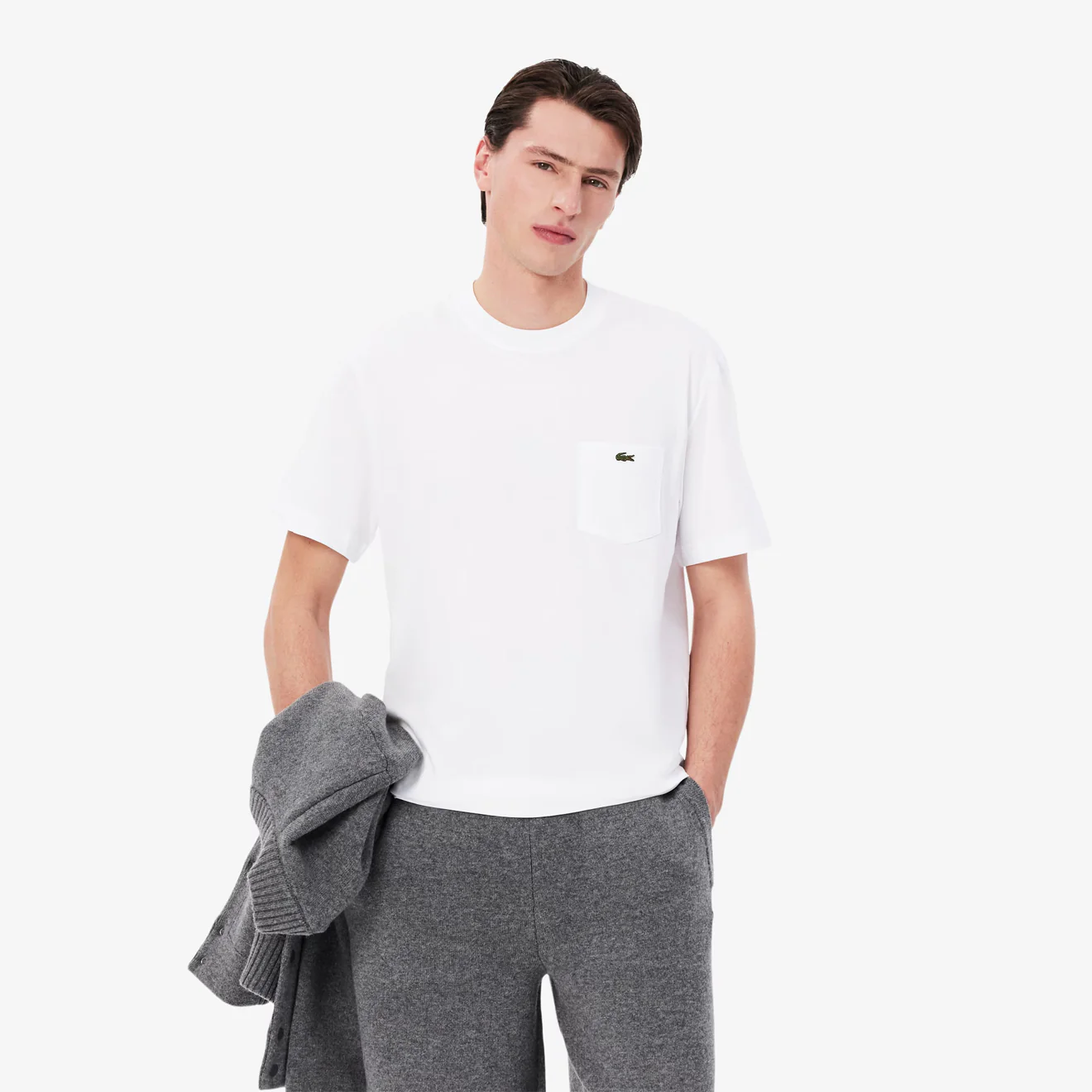Lacoste Cotton T-Shirt with Breast Pocket White - Image 3