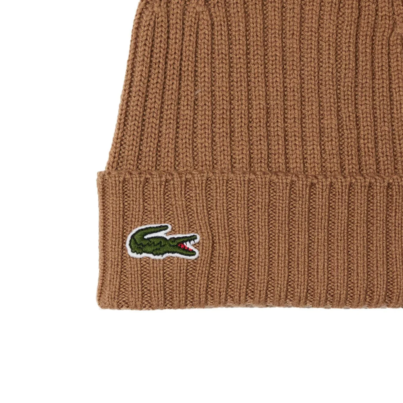 Lacoste Unisex Ribbed Wool Beanie Brown - Image 2