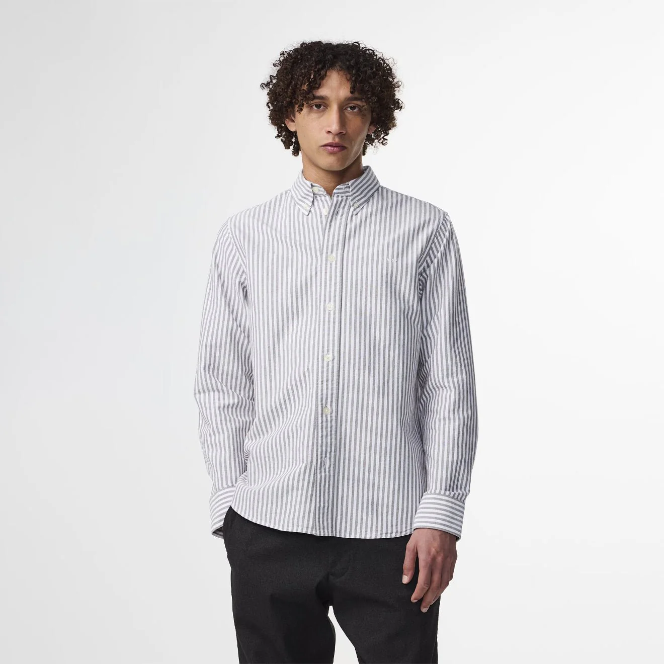 NN07 Colby BD Logo Regular Fit Oxford Shirt Brown Stripe - Image 2