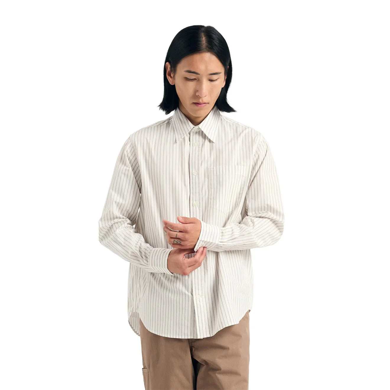 Norse Projects Algot Poplin Stripe Shirt Ecru Stripe - Image 6