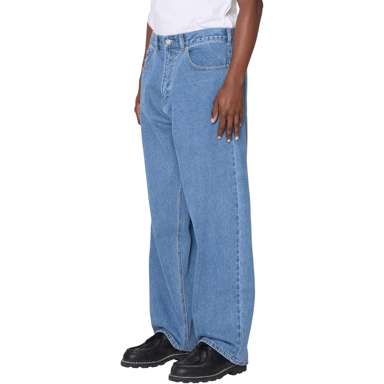 Obey Bigwig Baggy Denim Trousers Medium Stonewash Light Indigo - Image 4