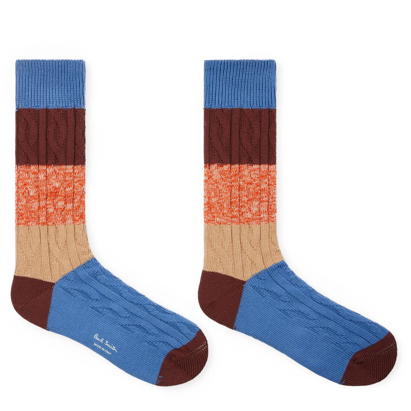 Paul Smith Cable Knit Block Stripe Socks Blue / Burgundy / Pink / Beige - Image 2