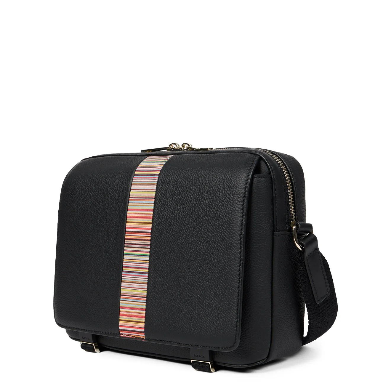 Paul Smith Leather Signature Stripe Trim Messenger Bag Black - Image 2