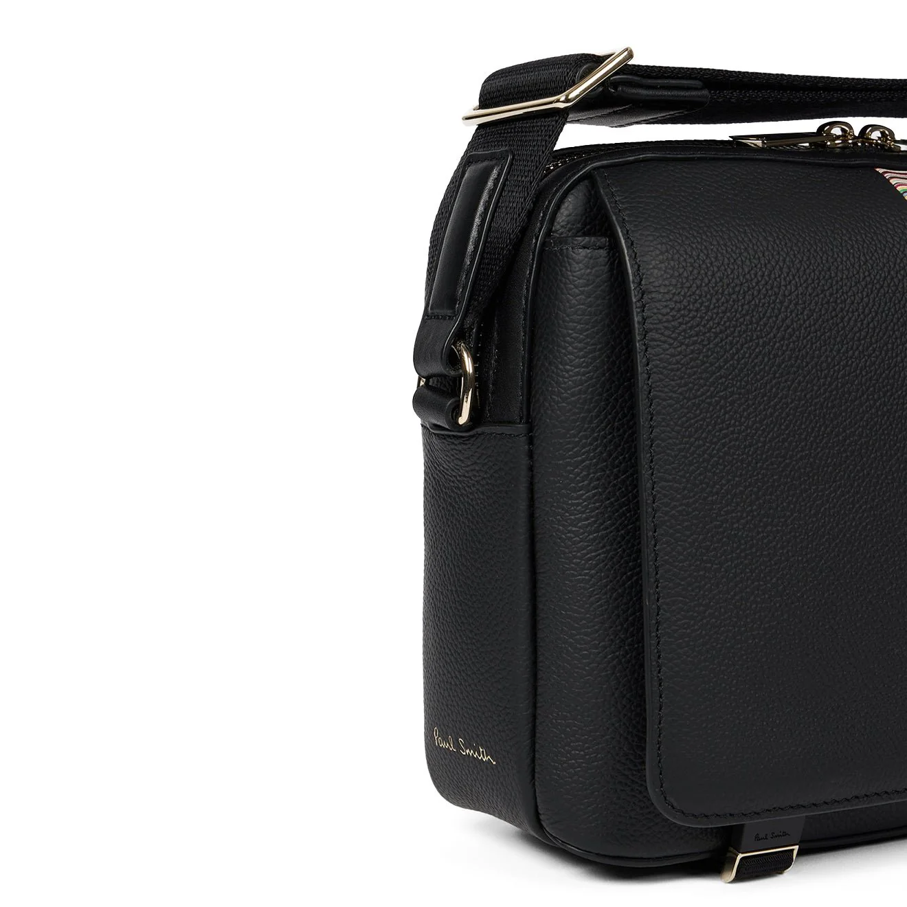 Paul Smith Leather Signature Stripe Trim Messenger Bag Black - Image 3