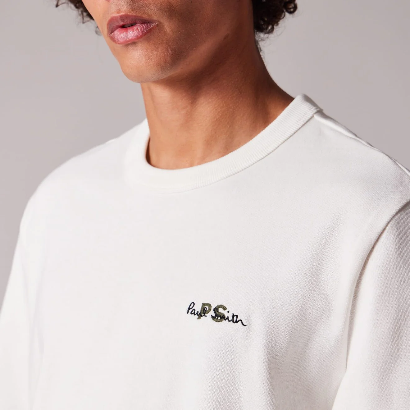 Paul Smith Logo Embroidery Cotton T-Shirt Ecru - Image 4
