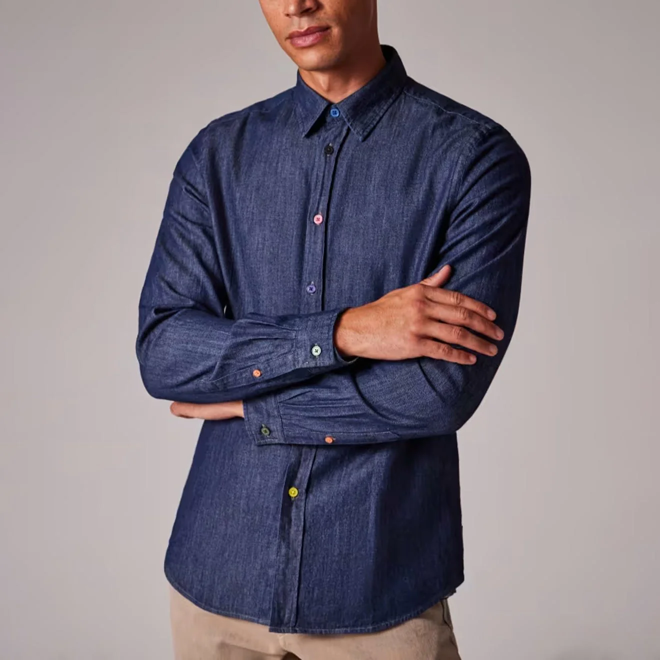 Paul Smith Mens Tailored-Fit Rinse Denim Shirt Rinse Denim - Image 5