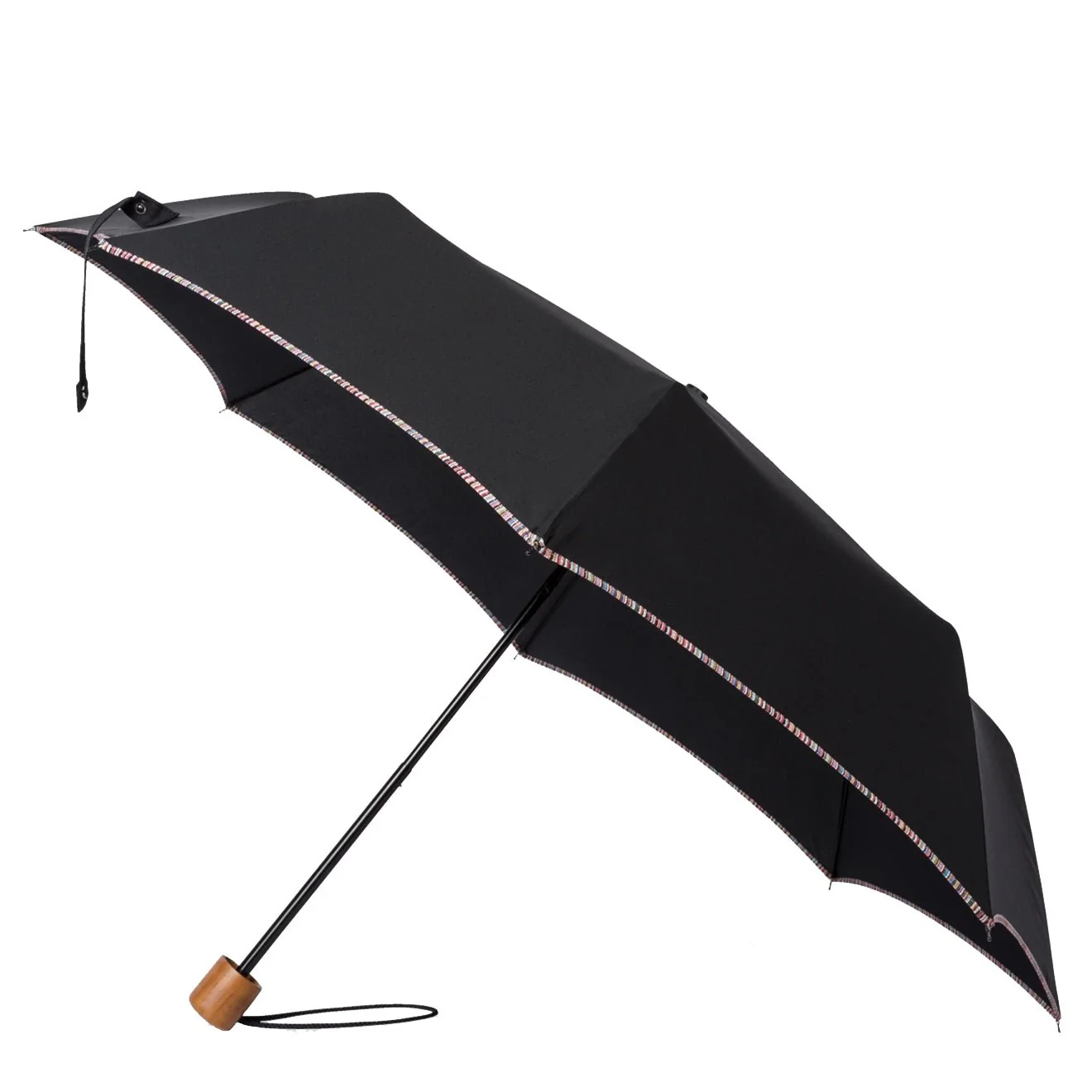 Paul Smith Telescopic Umbrella With Signature Stripe Trims Black