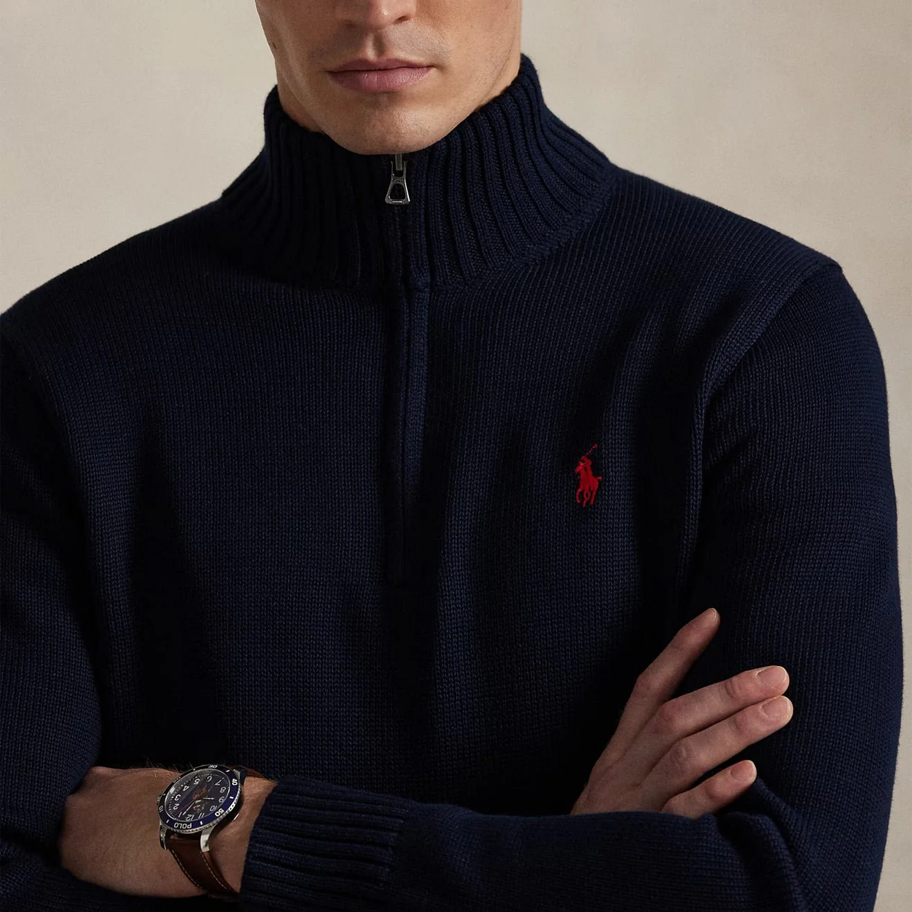 Polo Ralph Lauren Cotton Quarter-Zip Sweater Hunter Navy - Image 4