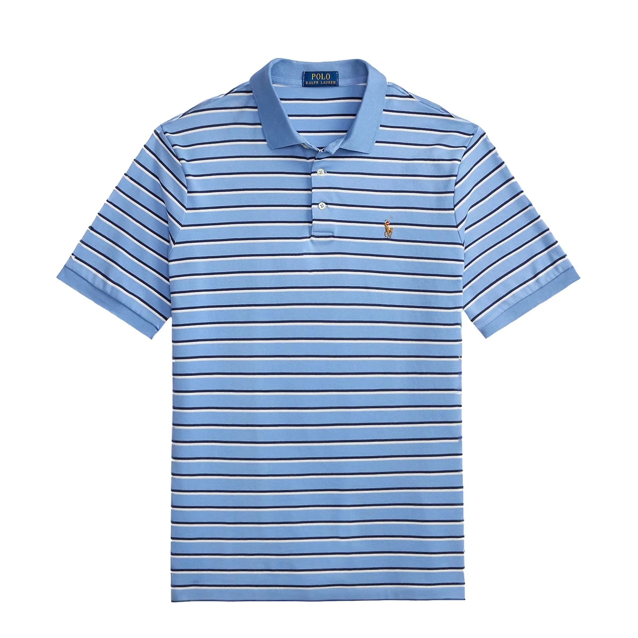 Polo Ralph Lauren Custom Slim Fit Striped Soft Cotton Polo Shirt Sky Blue Multi