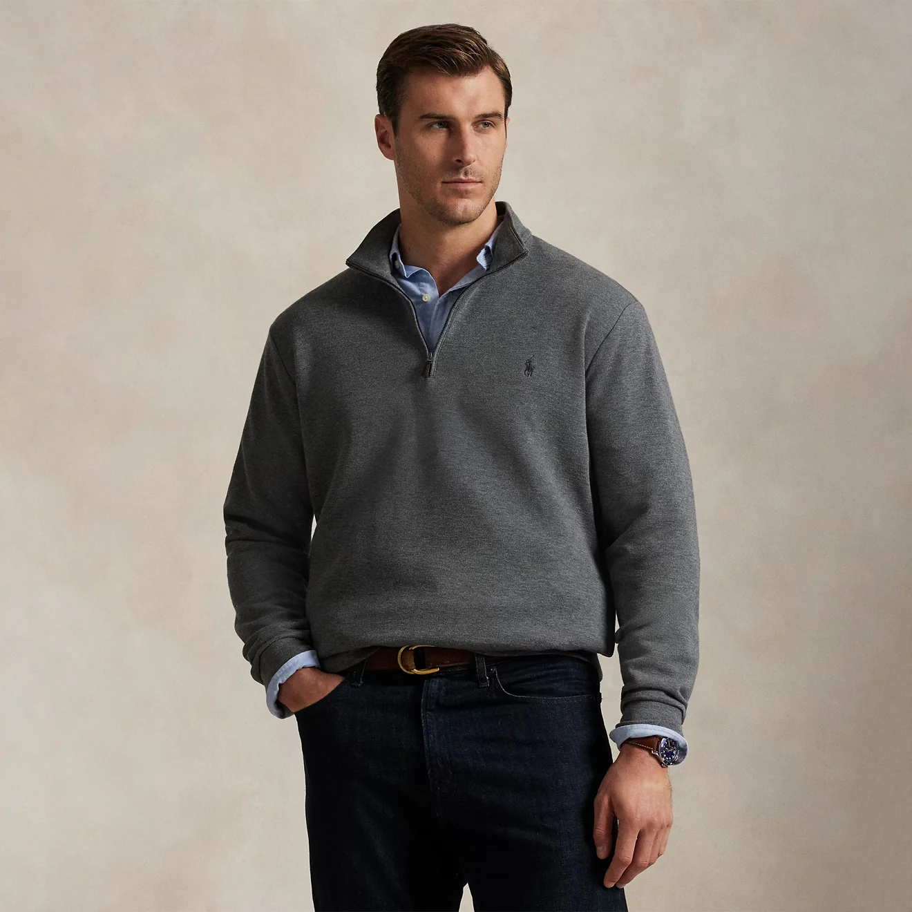 Polo Ralph Lauren Double-Knit Mesh Quarter-Zip Pullover Fortress Grey Heather - Image 4