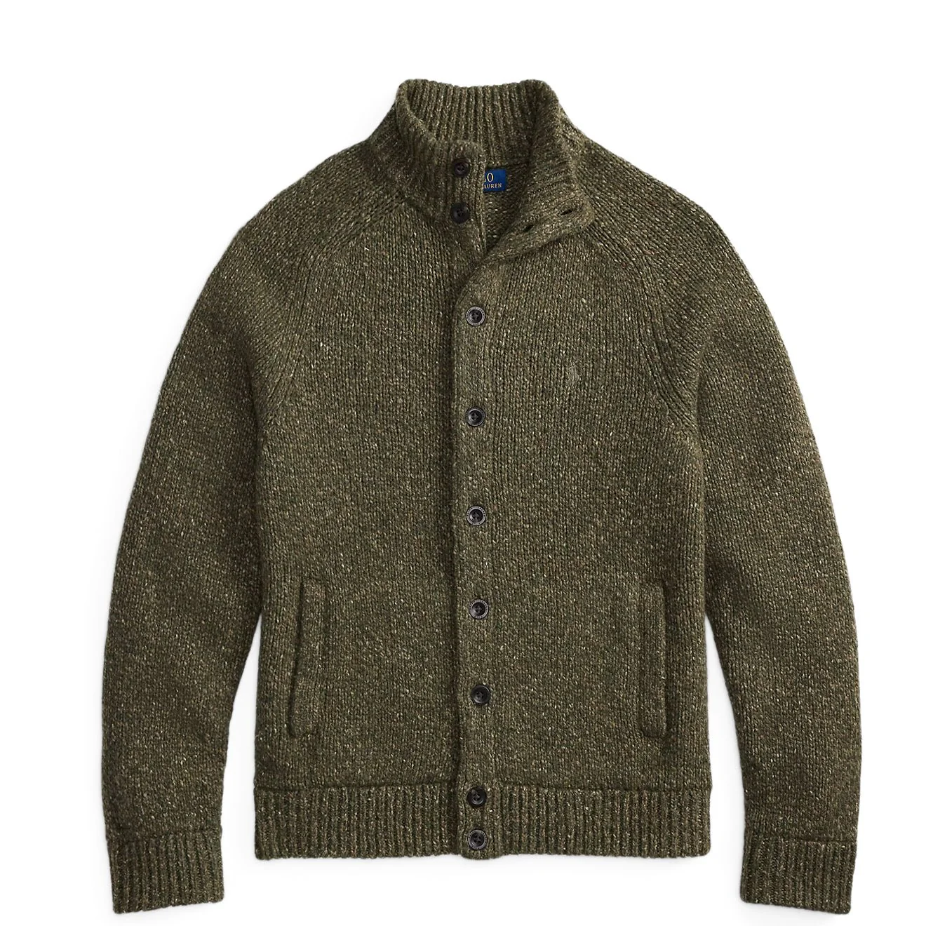 Polo Ralph Lauren Wool-Blend Mockneck Cardigan Olive Marl