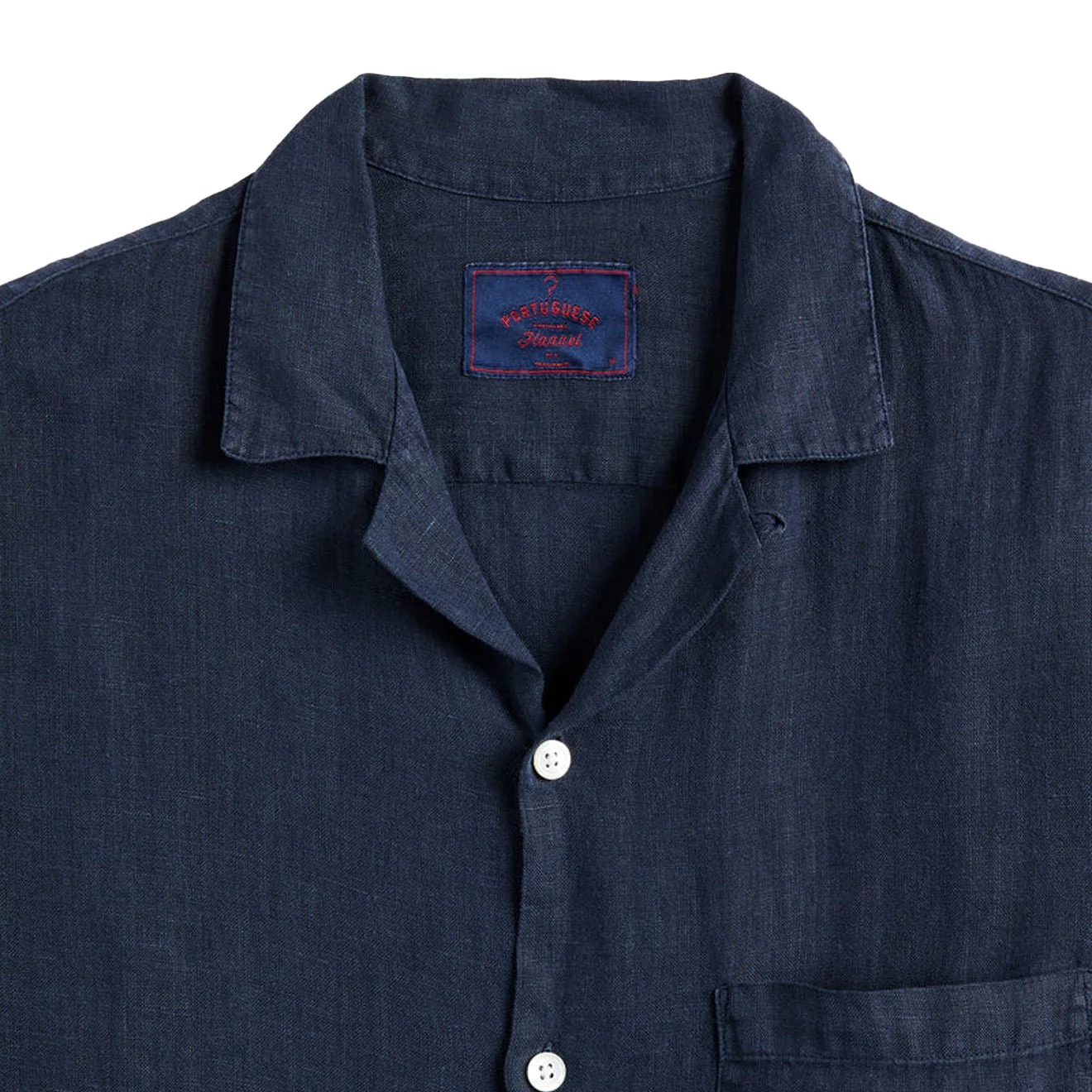 Portuguese Flannel Linen Camp Collar S/S shirt Navy - Image 2