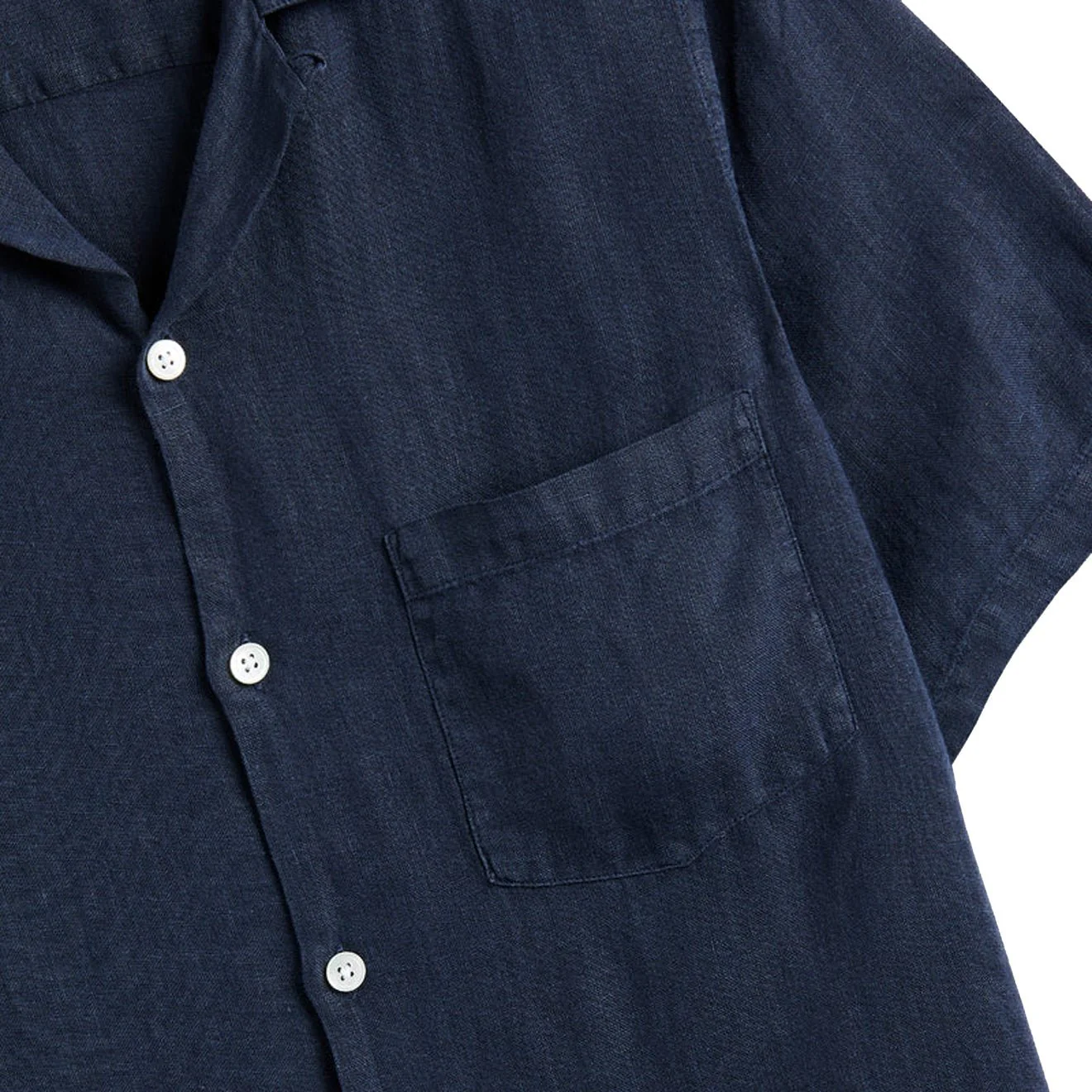 Portuguese Flannel Linen Camp Collar S/S shirt Navy - Image 3