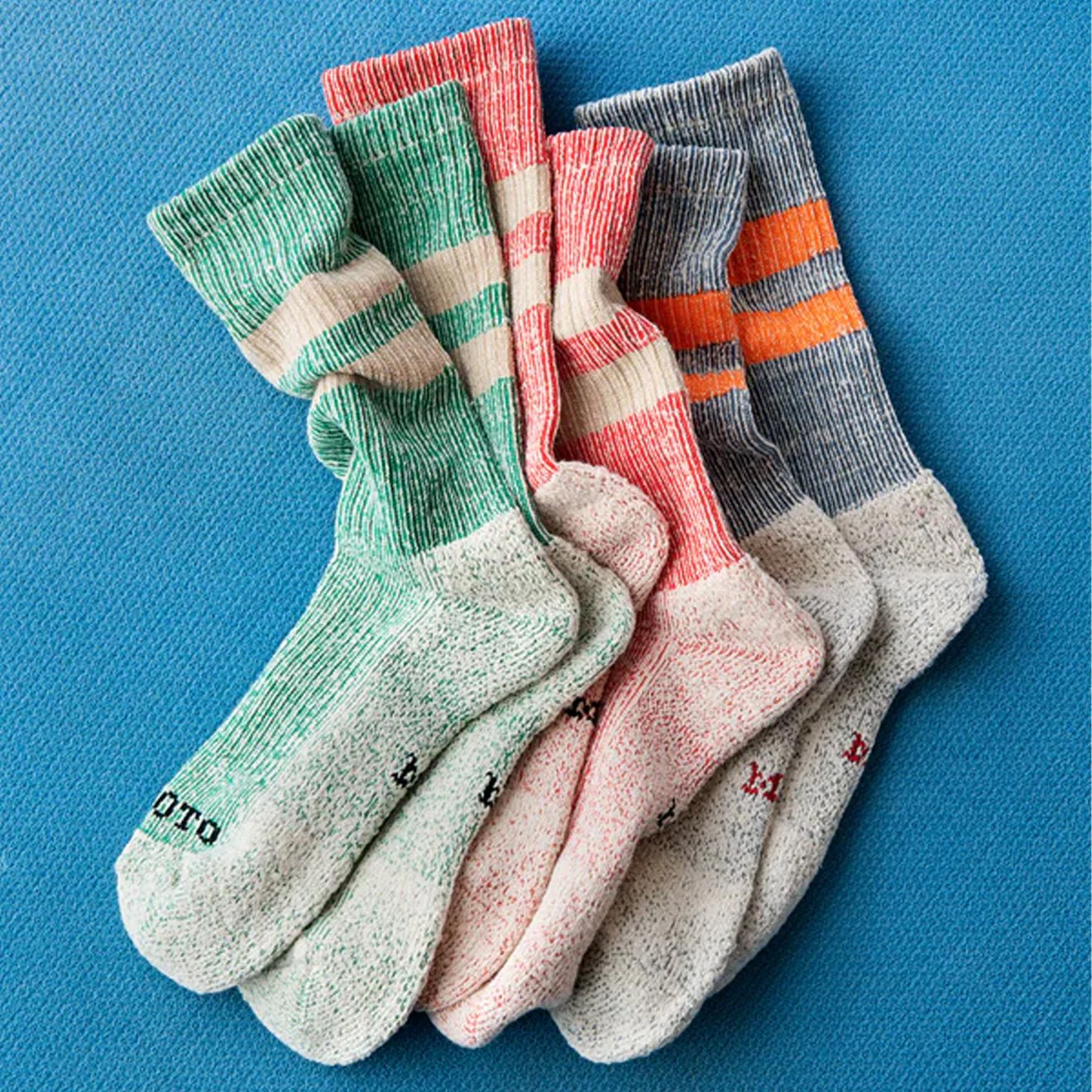 ROTOTO Pile Stripe Marl Socks Blue / Orange - Image 3