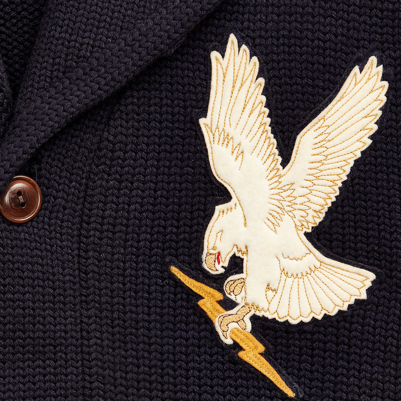 RRL by Ralph Lauren Appliqued Wool Cardigan Navy - Image 6