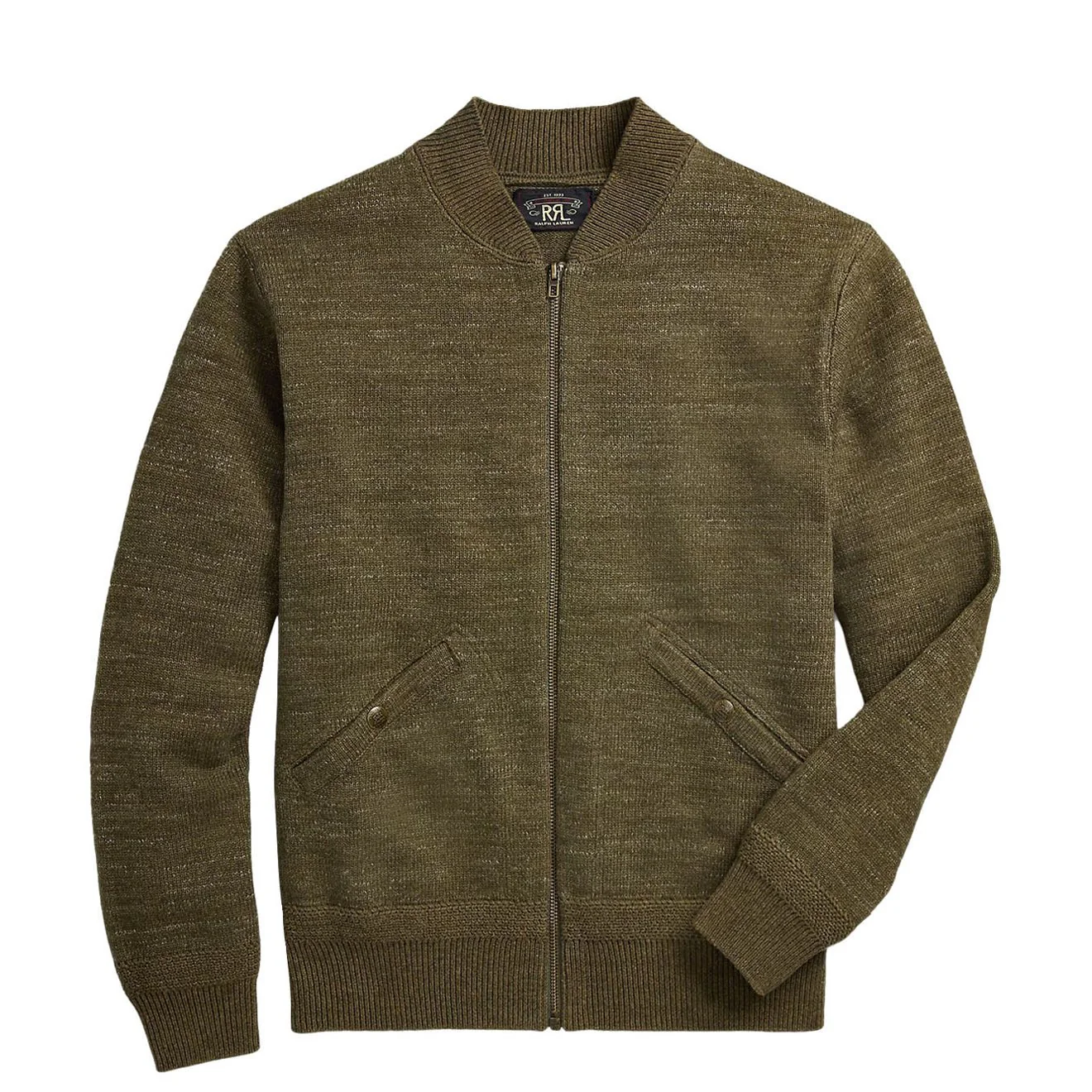 RRL By Ralph Lauren Cotton-Wool Full-Zip Jumper Olive Heather