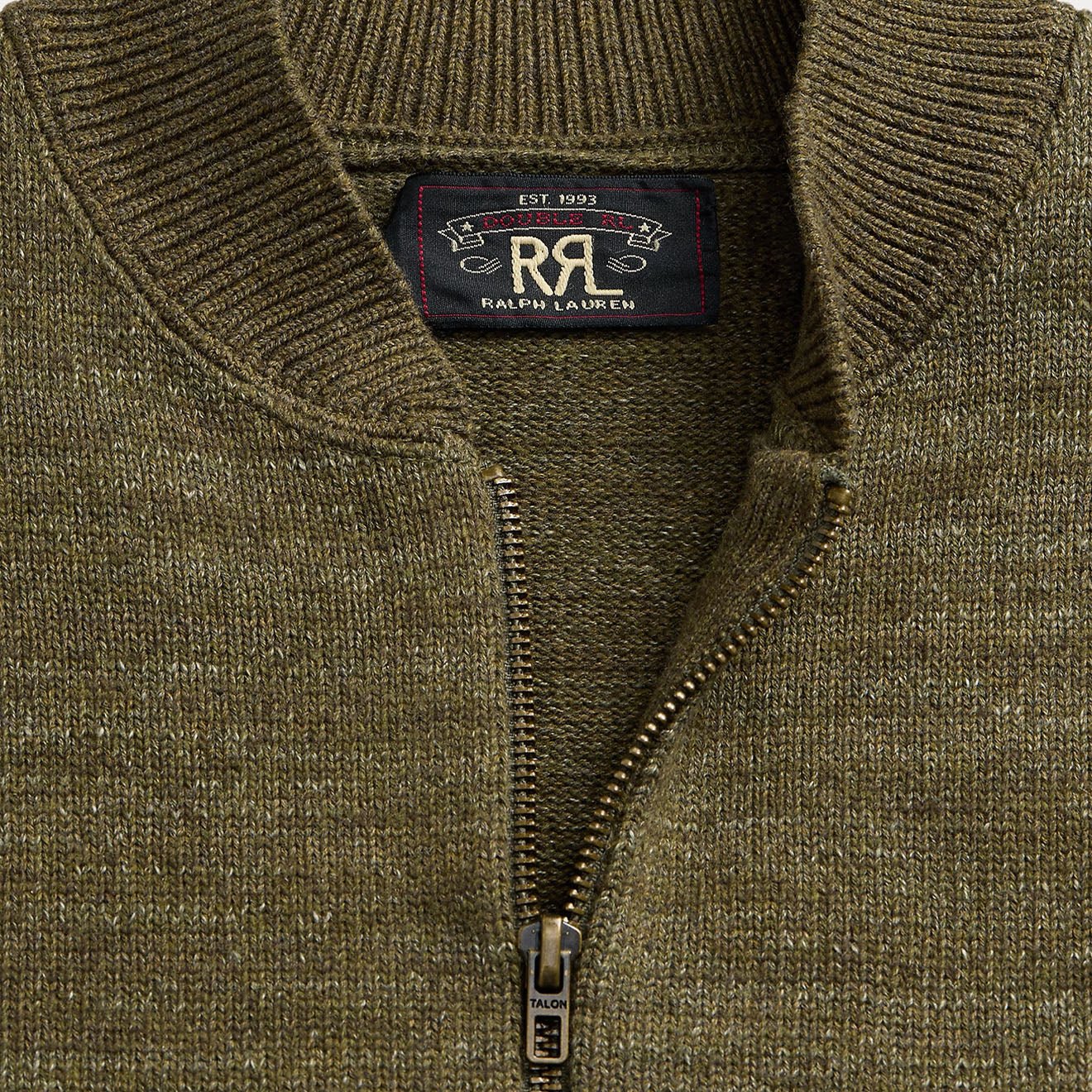 RRL By Ralph Lauren Cotton-Wool Full-Zip Jumper Olive Heather - Image 3