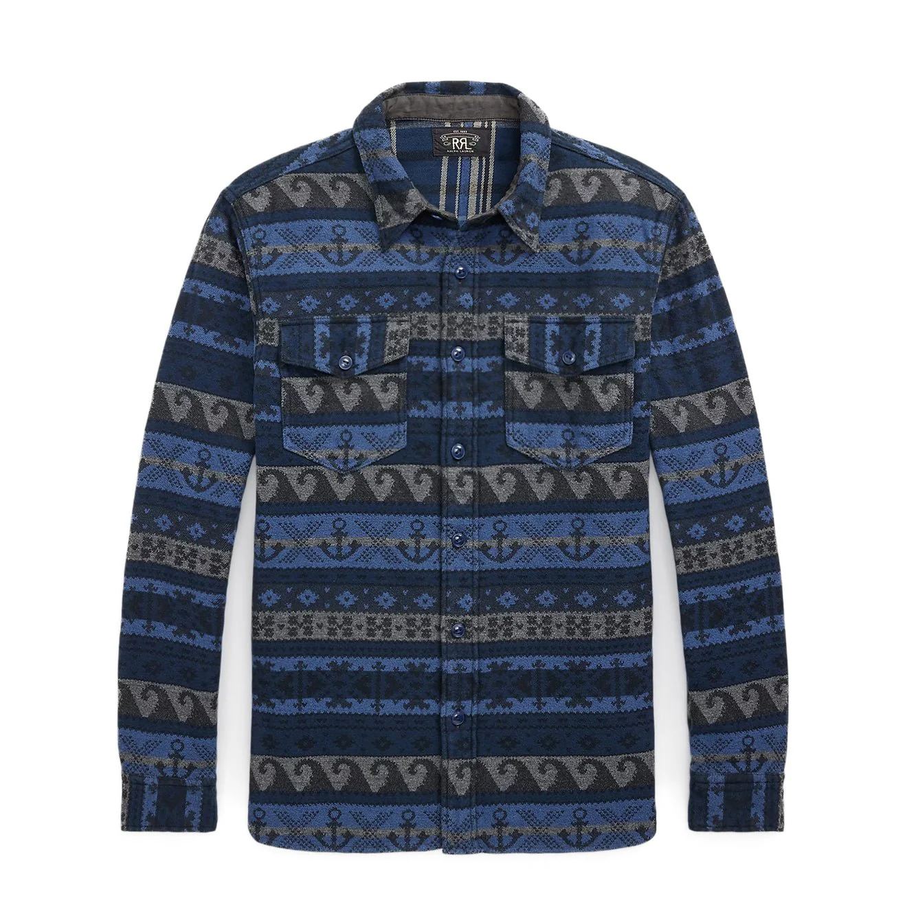 RRL By Ralph Lauren Double-Faced Jacquard Workshirt Rl-756 Navy Multi