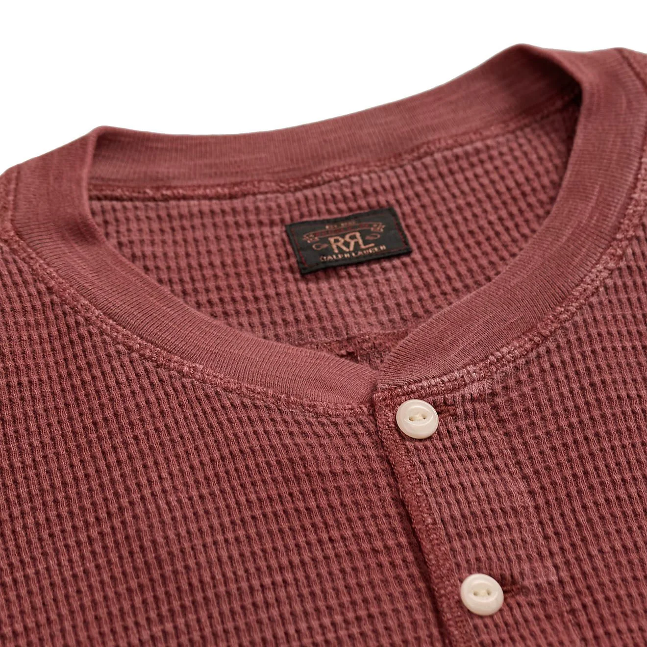 RRL By Ralph Lauren Garment-Dyed Waffle-Knit Henley Shirt Wine - Image 2