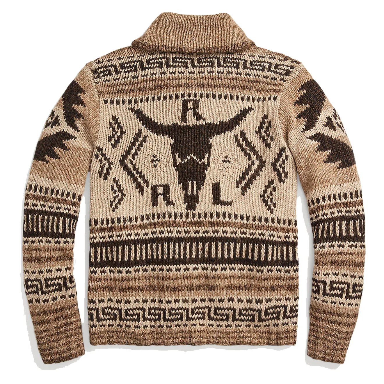 RRL by Ralph Lauren Hand-Knit Linen-Blend Cardigan Brown Tan Multi - Image 5