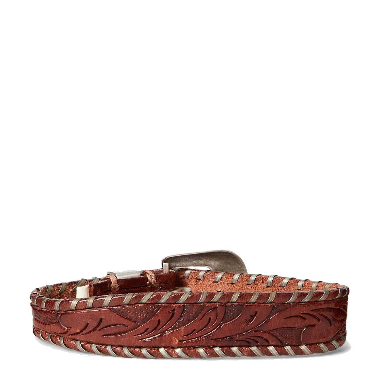 RRL by Ralph Lauren Hand-Tooled Leather Bracelet Brown/Vintage Silver - Image 2