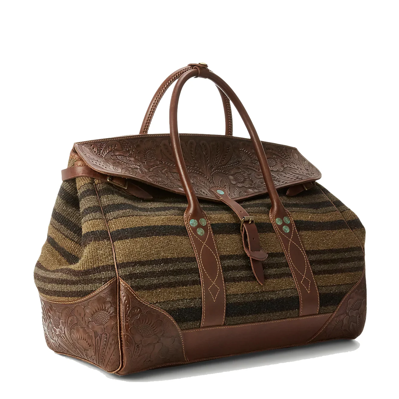 RRL by Ralph Lauren Handwoven Jacquard Overnight Bag Grey / Brown Multi - Image 3