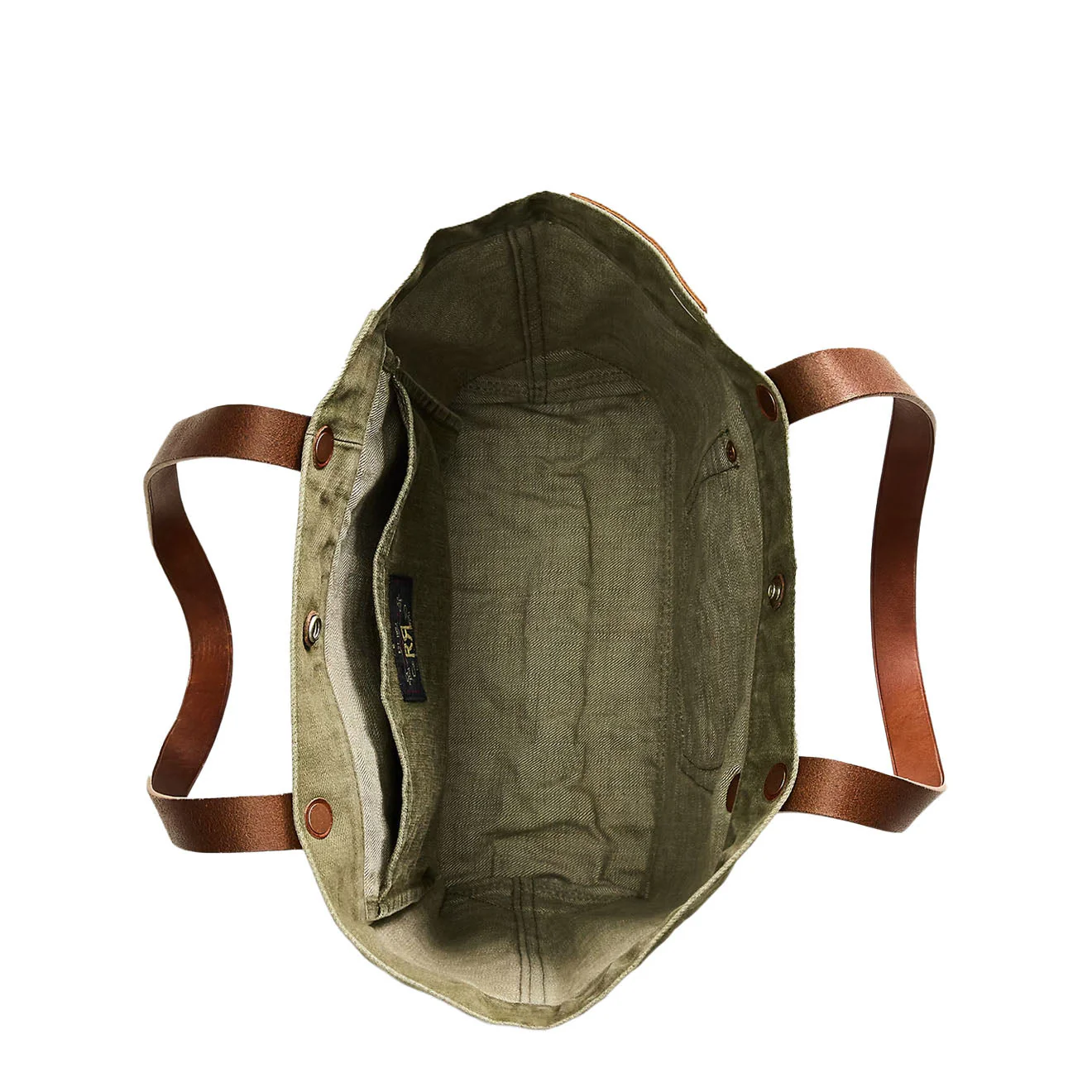 RRL By Ralph Lauren Leather-Trim Twill Tote Olive - Image 3