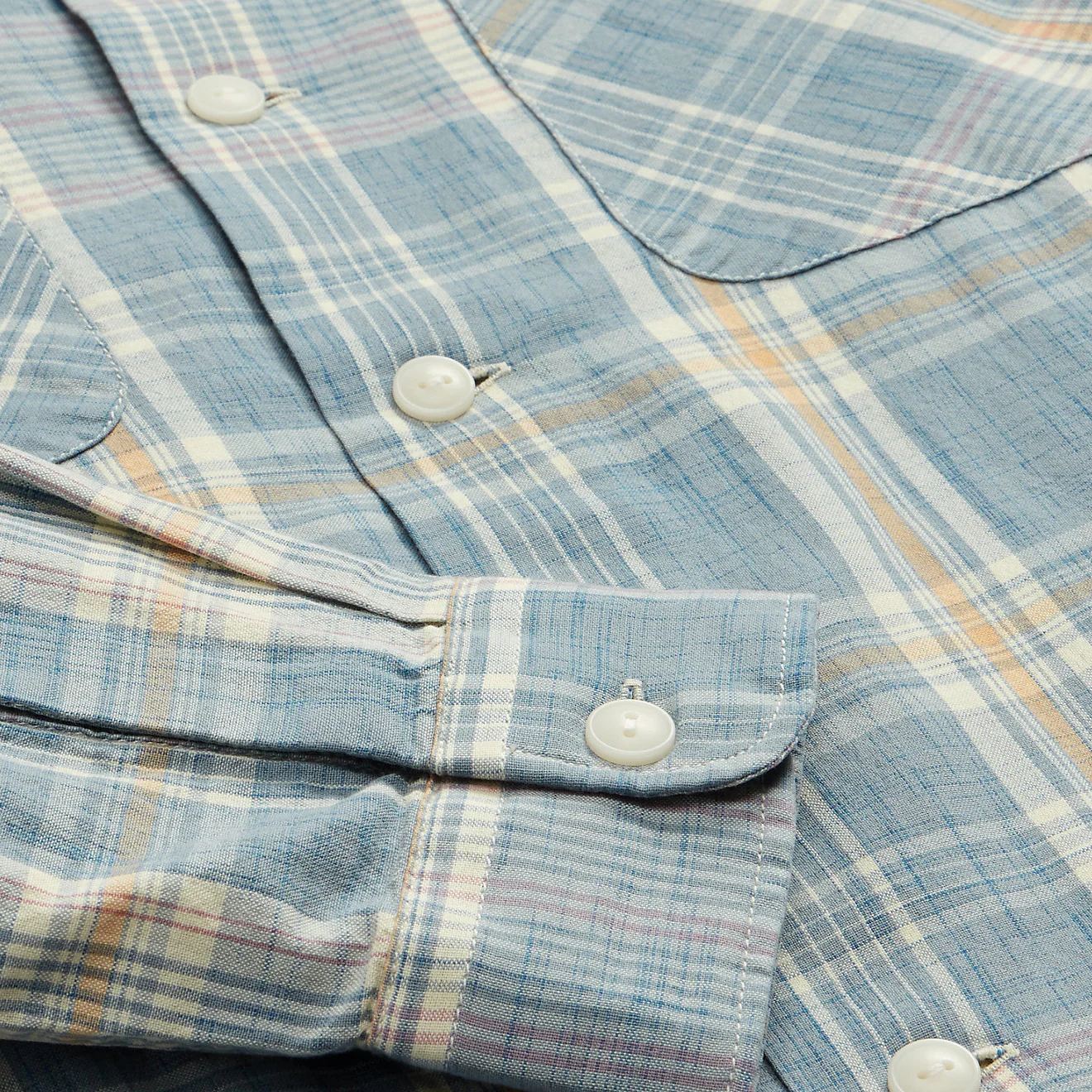 RRL by Ralph Lauren Madras Camp Shirt Light Blue - Image 3