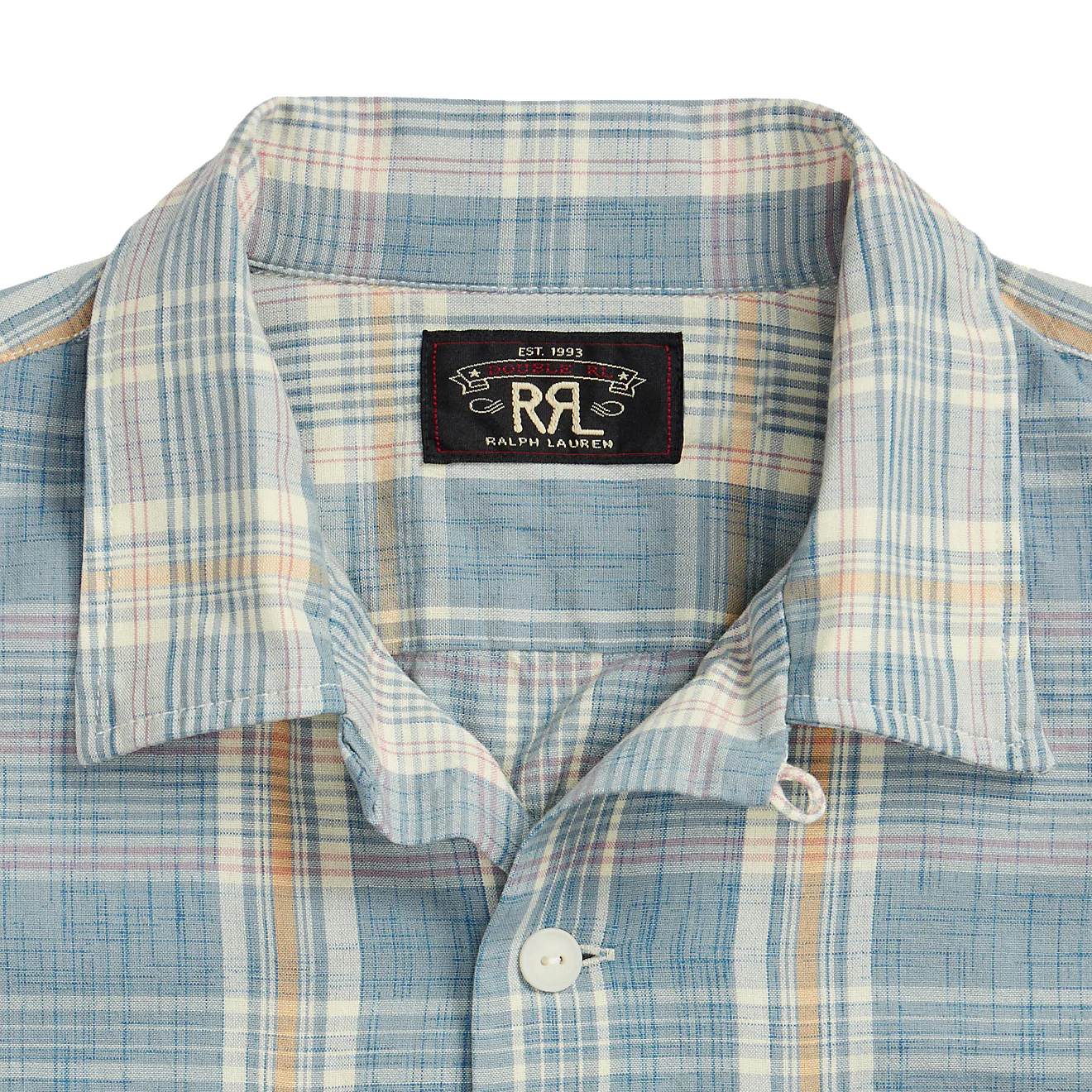 RRL by Ralph Lauren Madras Camp Shirt Light Blue - Image 4