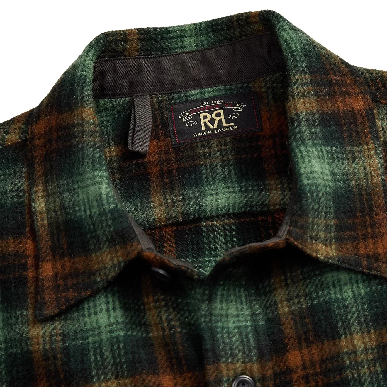 RRL By Ralph Lauren Plaid Wool Twill Overshirt Rl-772 Green Multi - Image 3