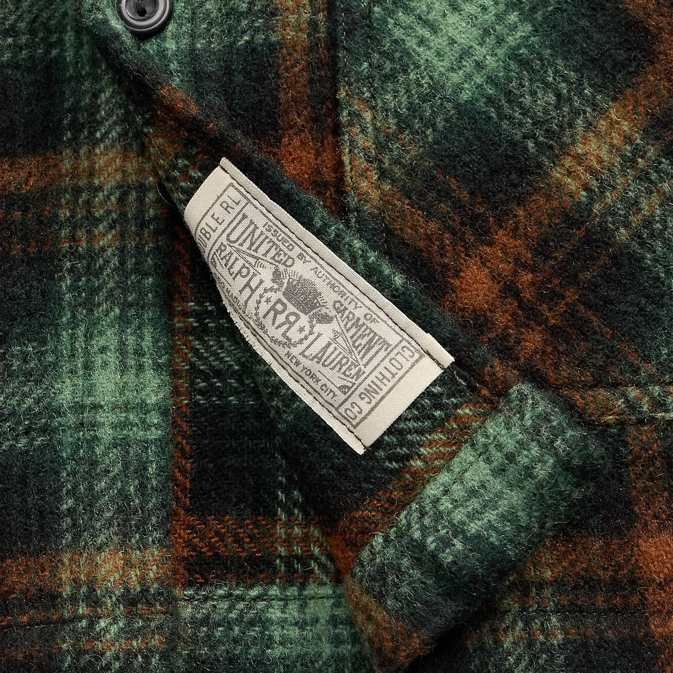 RRL By Ralph Lauren Plaid Wool Twill Overshirt Rl-772 Green Multi - Image 5