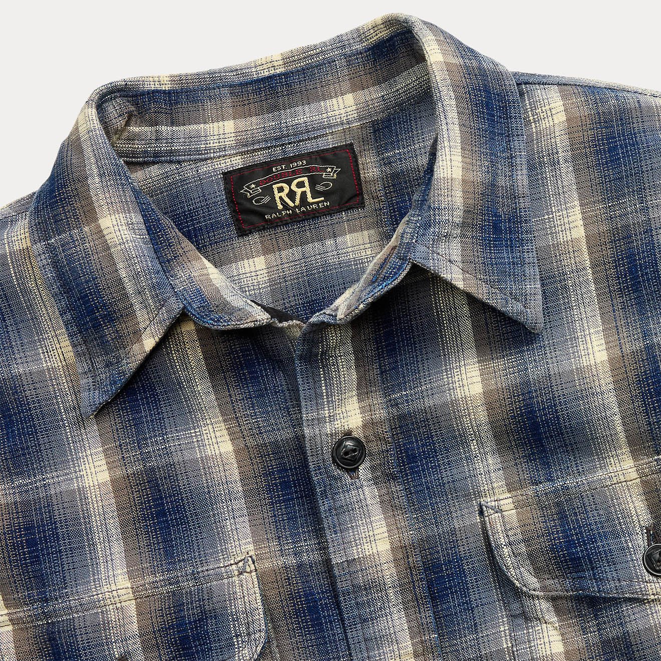 RRL By Ralph Lauren Plaid Woven Workshirt Blue / Gray - Image 3