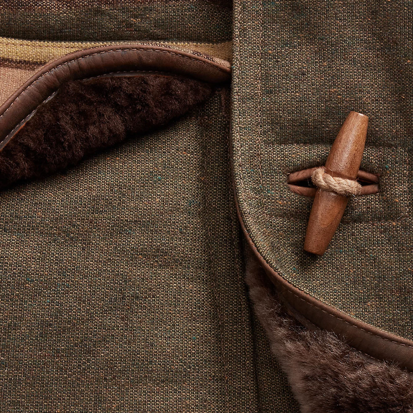 RRL by Ralph Lauren Seaberg Shearling Pea Coat Grey / Brown Multi - Image 4