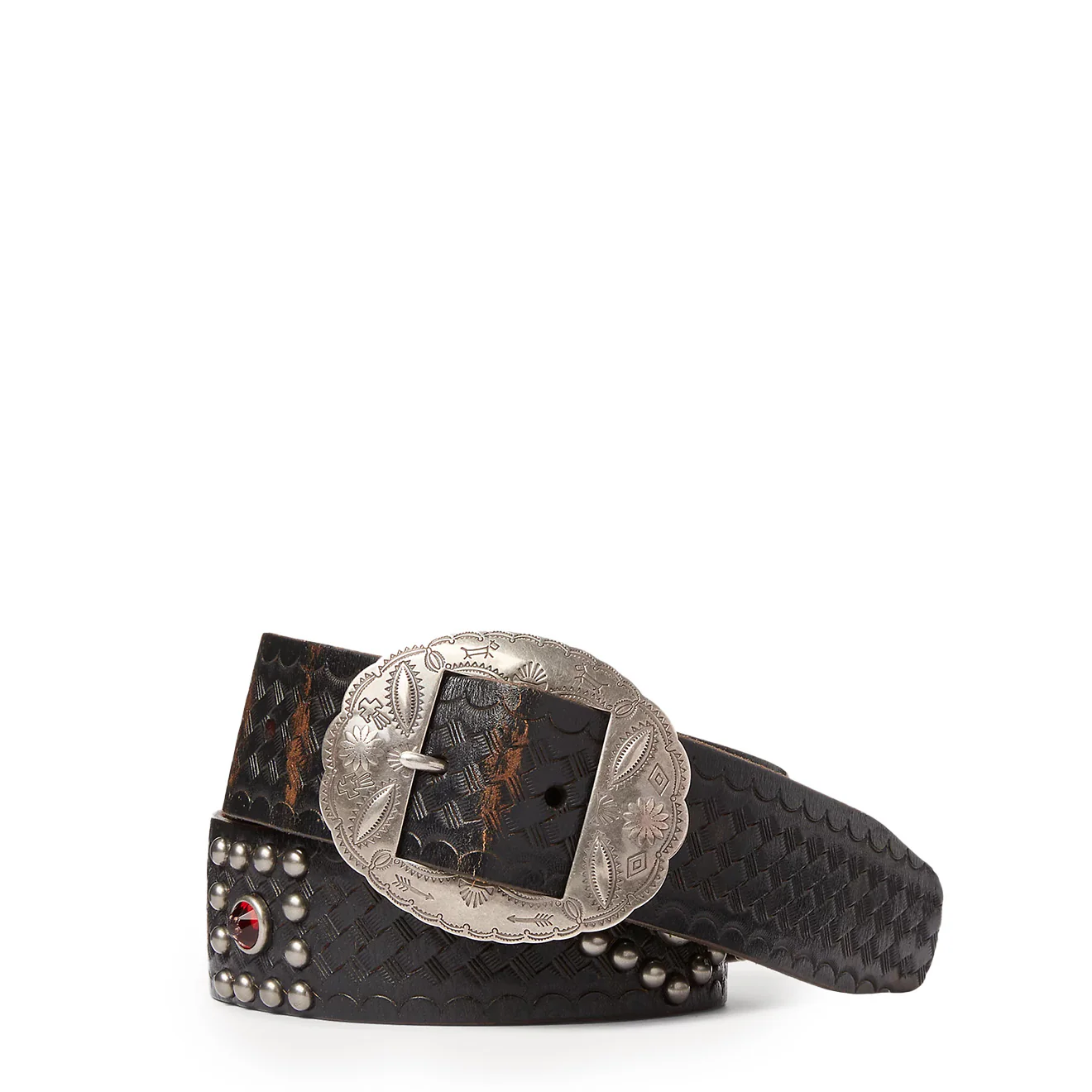 RRL by Ralph Lauren Studded Leather Belt Black Over Brown