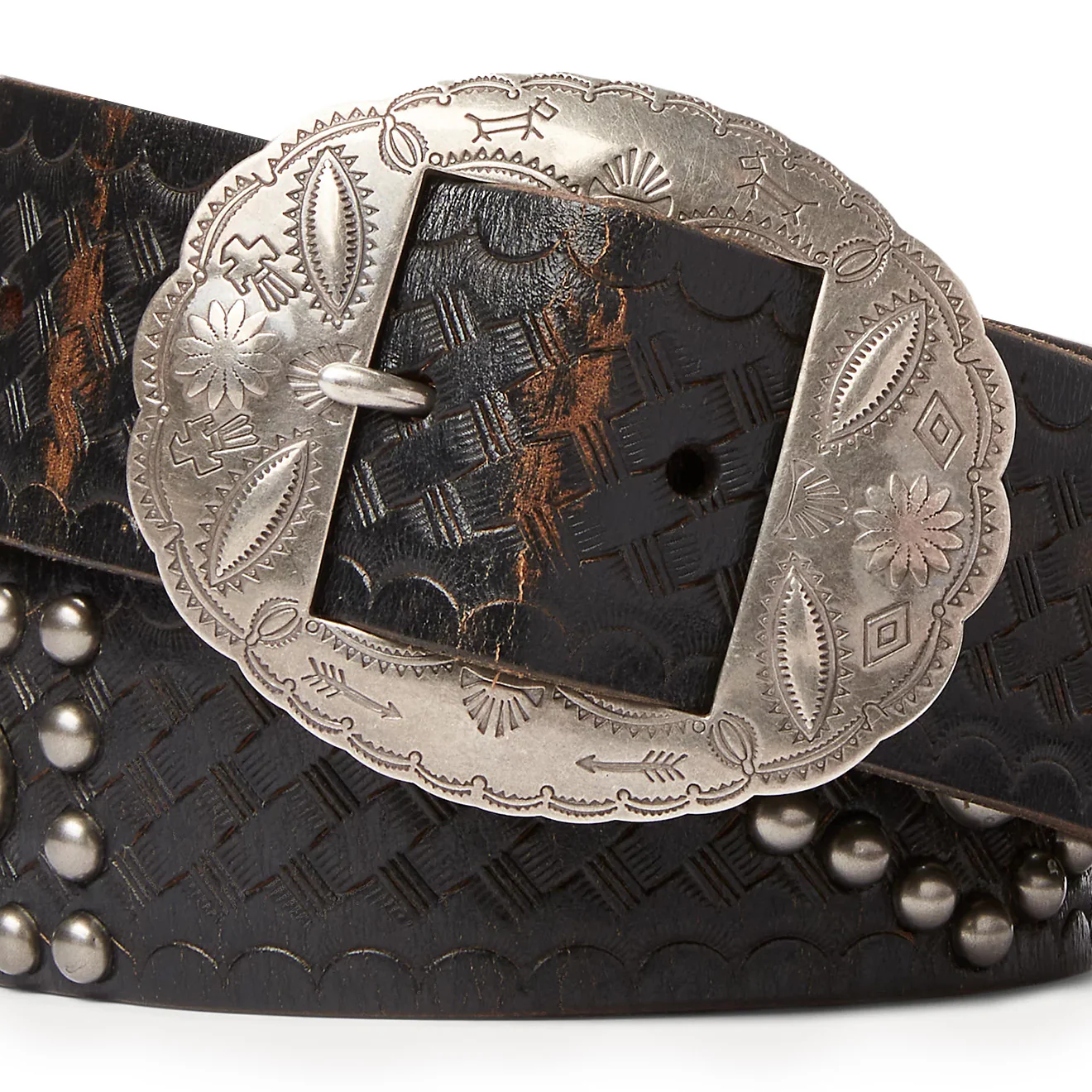 RRL by Ralph Lauren Studded Leather Belt Black Over Brown - Image 6