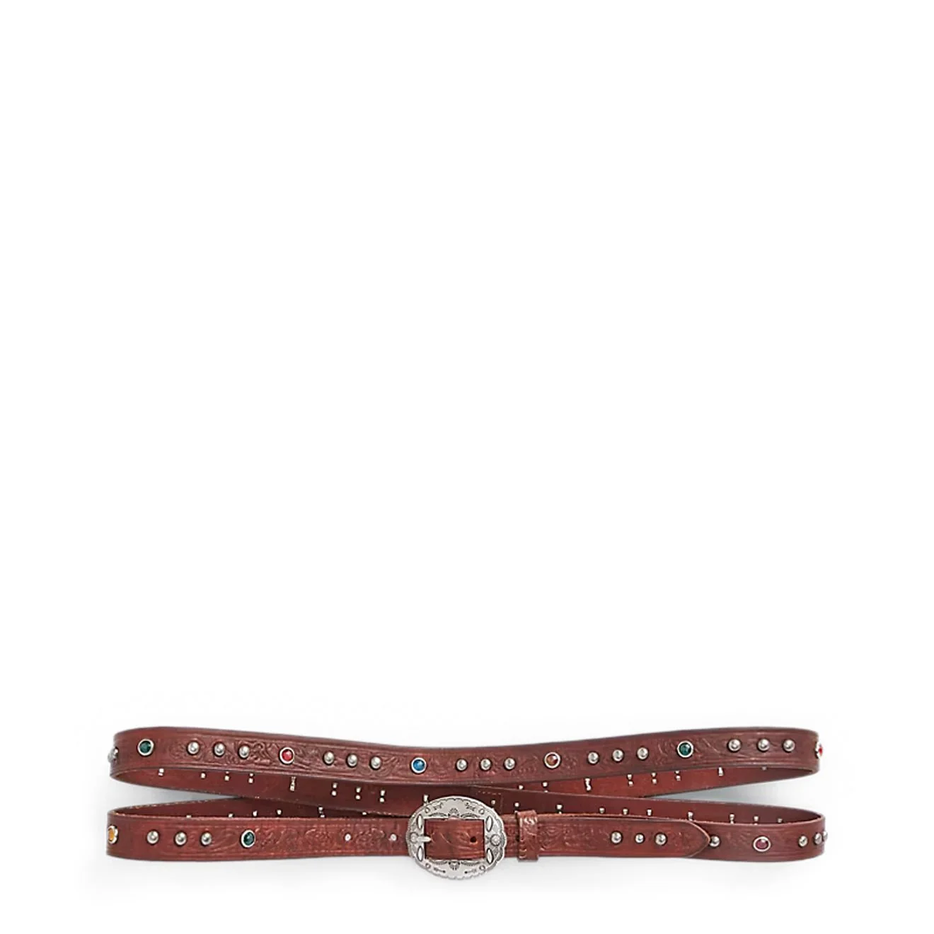 RRL By Ralph Lauren Tooled Leather Double-Wrap Belt Brown