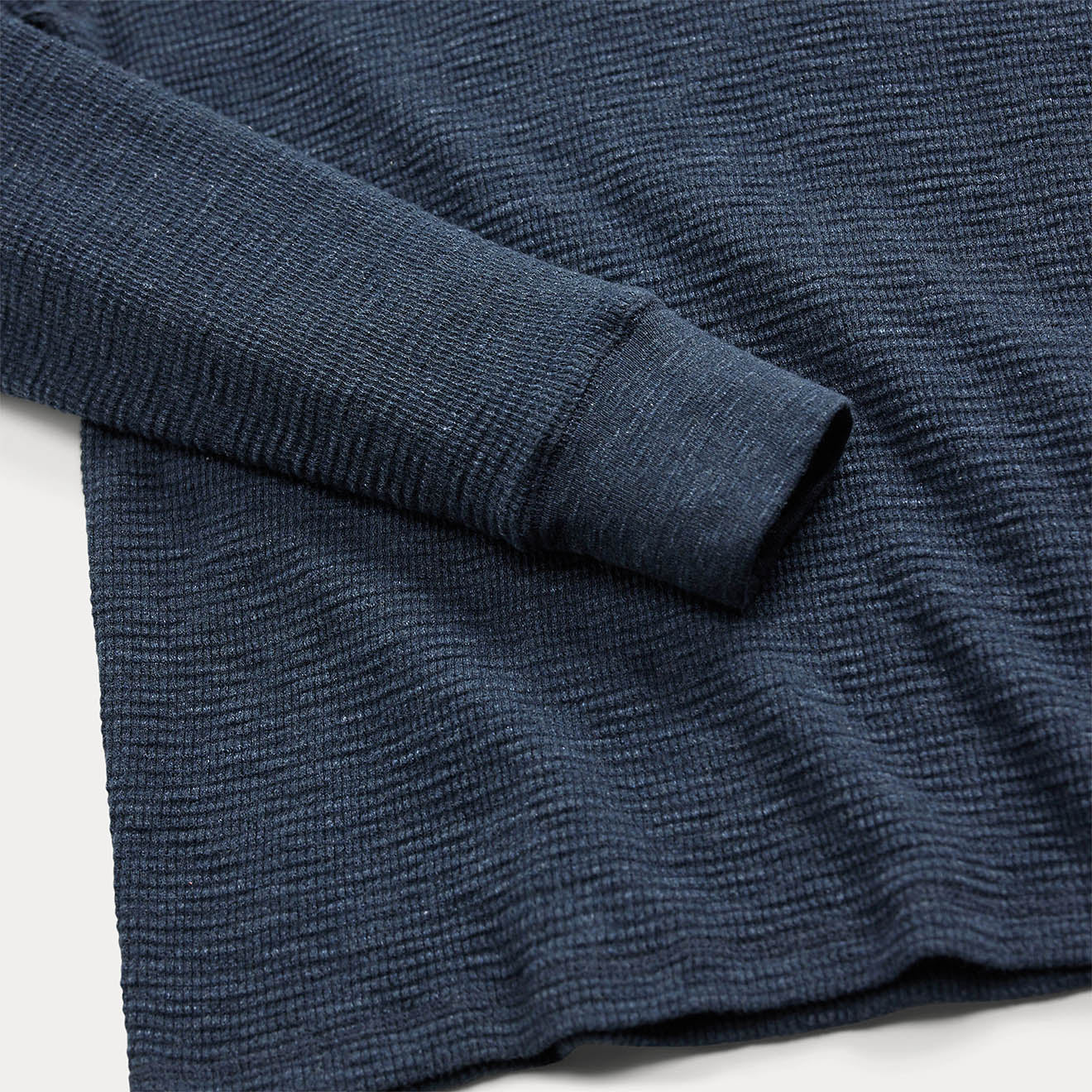 RRL By Ralph Lauren Waffle Knit Henley Long Sleeve Pullover Navy Heather - Image 4