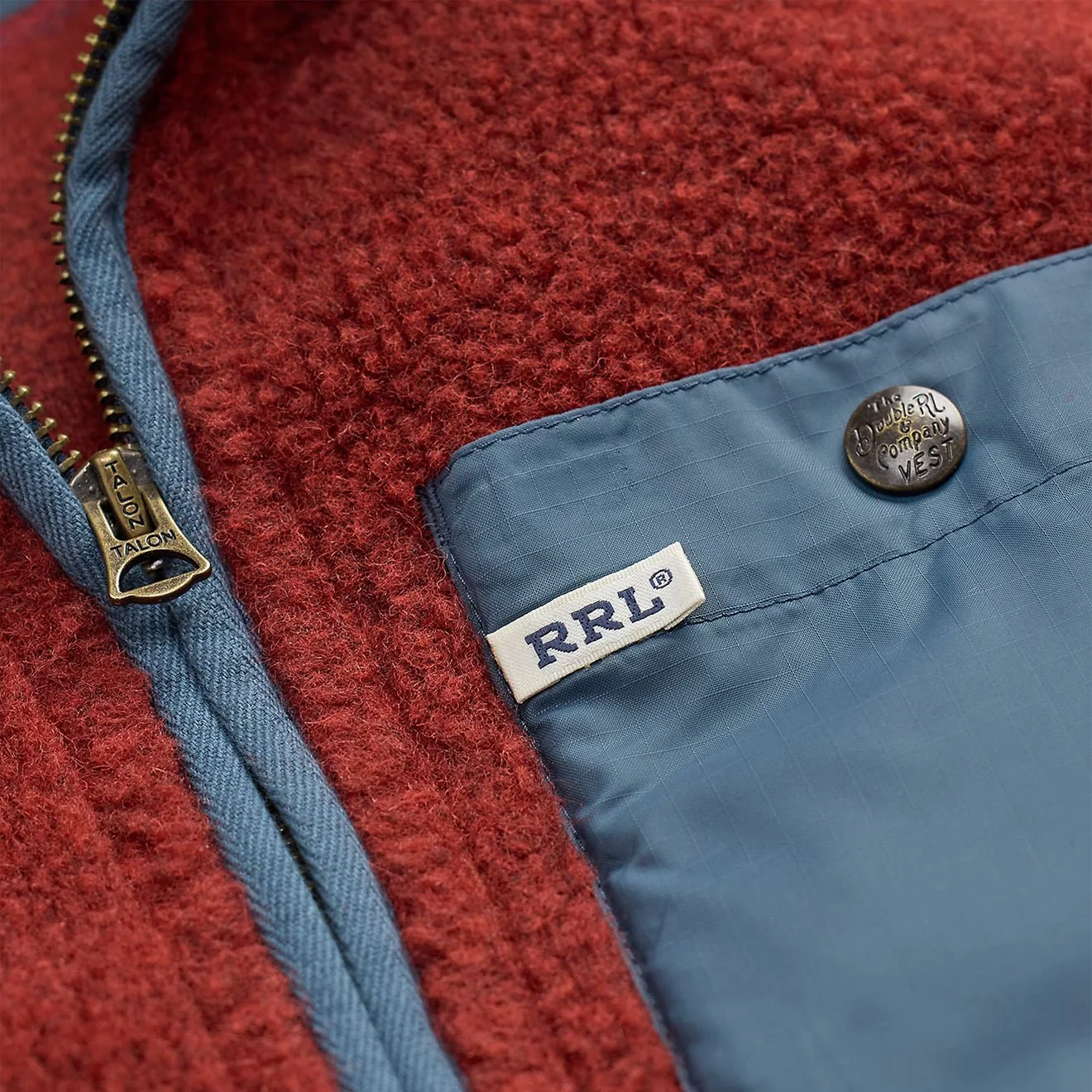 RRL By Ralph Lauren Wool Blend Pile Fleece Jacket Red Heather - Image 5
